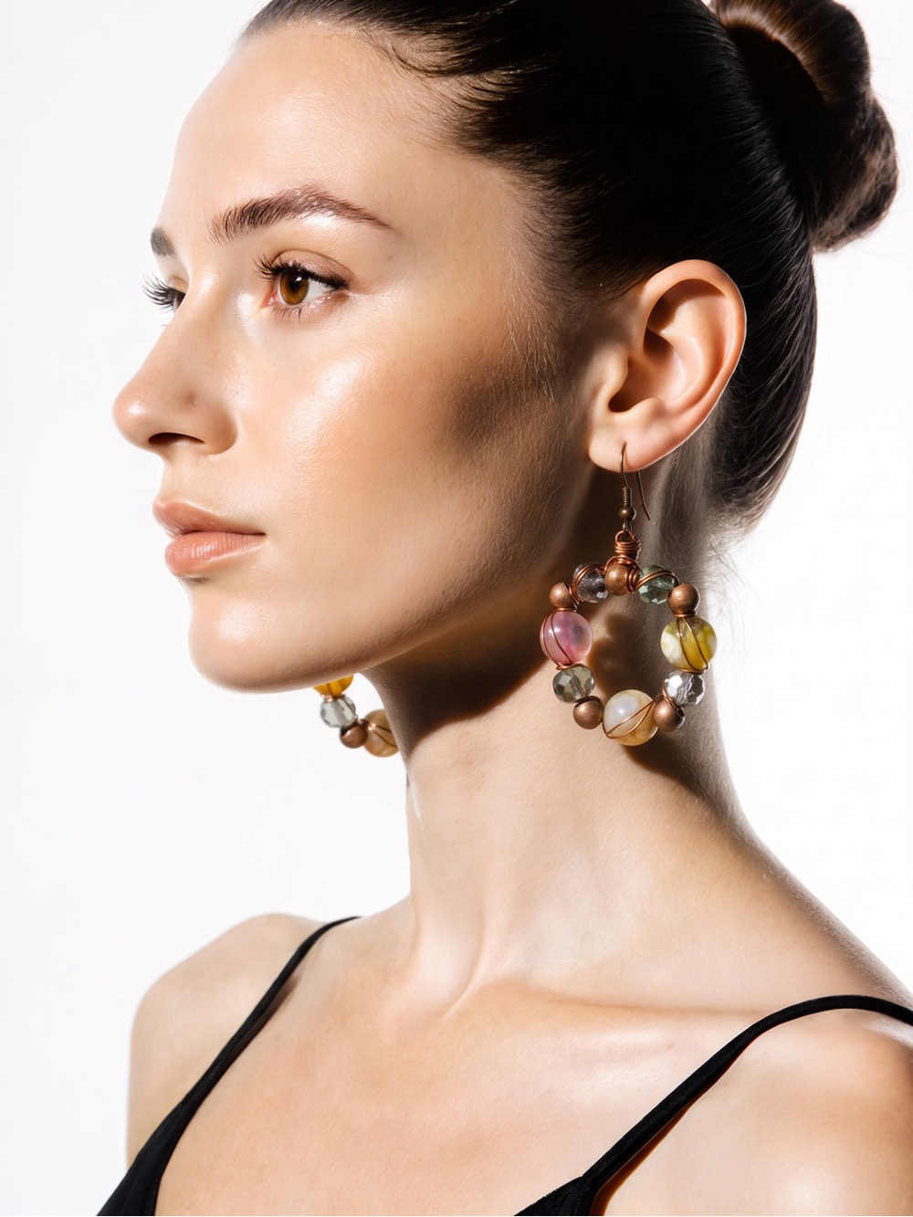 Multicolor Beaded Hoop Earrings - Women Jewelry wire wrapped beads☑️